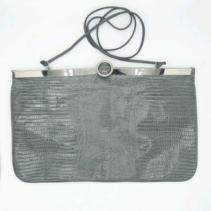 Vintage Robert Bestien Gray Lizard Embossed Clutch 60s 70s Retro MCM Metal Frame